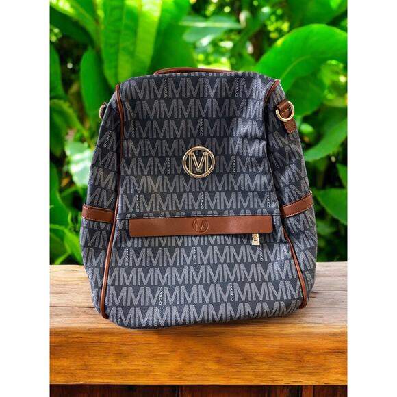 NEW Marco M Collection Backpack Black w/ Brown Leather Purse Adjustable Straps - Picture 1 of 4